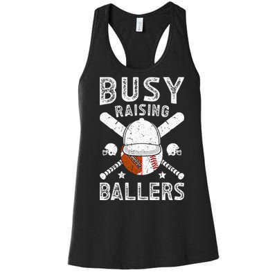 Busy Raising Ballers Football Baseball Dad Of Ballers Women's Racerback Tank