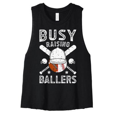 Busy Raising Ballers Football Baseball Dad Of Ballers Women's Racerback Cropped Tank