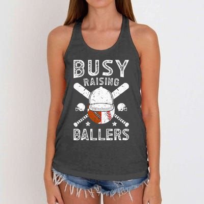 Busy Raising Ballers Football Baseball Dad Of Ballers Women's Knotted Racerback Tank