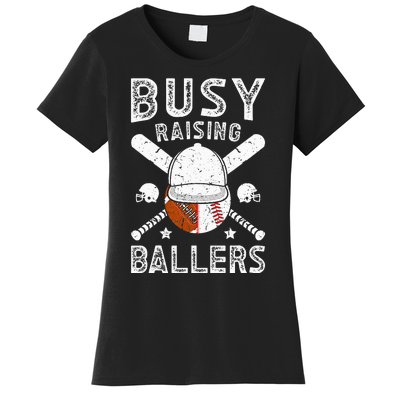 Busy Raising Ballers Football Baseball Dad Of Ballers Women's T-Shirt