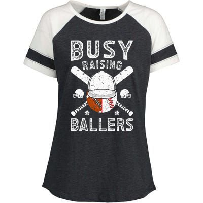 Busy Raising Ballers Football Baseball Dad Of Ballers Enza Ladies Jersey Colorblock Tee