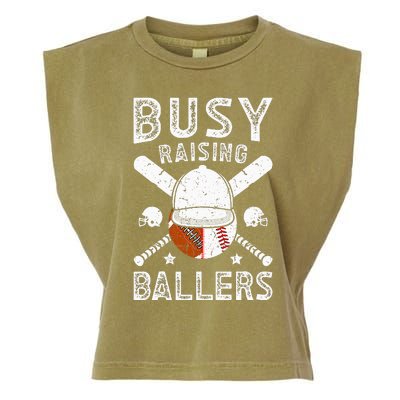 Busy Raising Ballers Football Baseball Dad Of Ballers Garment-Dyed Women's Muscle Tee