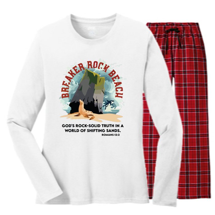 Breaker Rock Beach Gods Rock Solid Truth In A World Vbs 2024 Women's Long Sleeve Flannel Pajama Set 