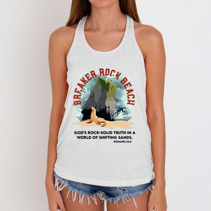 Breaker Rock Beach Gods Rock Solid Truth In A World Vbs 2024 Women's Knotted Racerback Tank