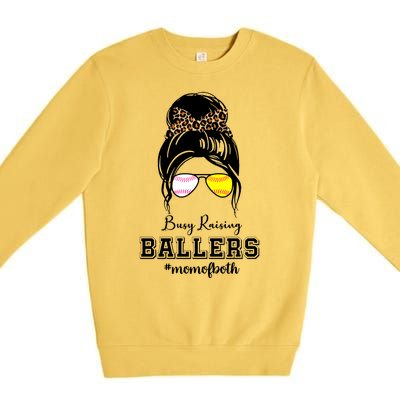 Busy Raising Ballers Mom Of Both Baseball Softball Messy Bun Sticker Features De Premium Crewneck Sweatshirt