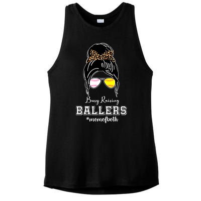 Busy Raising Ballers Mom Of Both Baseball Softball Messy Bun Sticker Features De Ladies PosiCharge Tri-Blend Wicking Tank