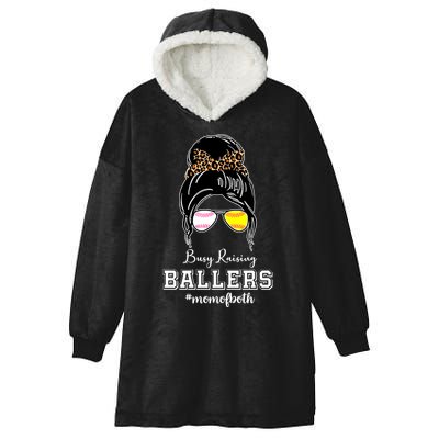 Busy Raising Ballers Mom Of Both Baseball Softball Messy Bun Sticker Features De Hooded Wearable Blanket