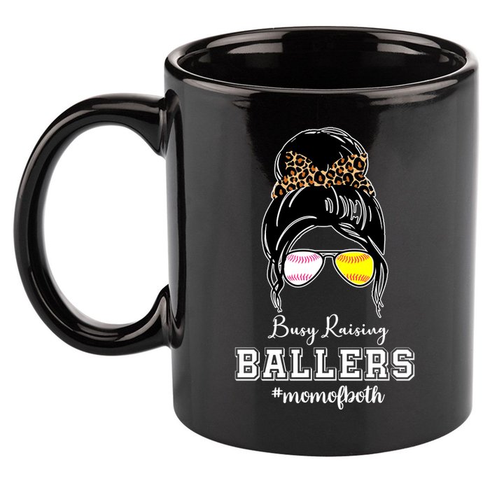 Busy Raising Ballers Mom Of Both Baseball Softball Messy Bun Sticker Features De 11oz C Handle Ceramic Mug