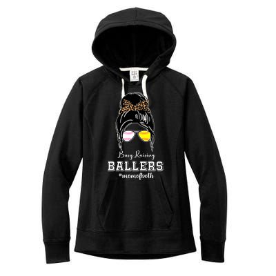 Busy Raising Ballers Mom Of Both Baseball Softball Messy Bun Sticker Features De Women's Fleece Hoodie