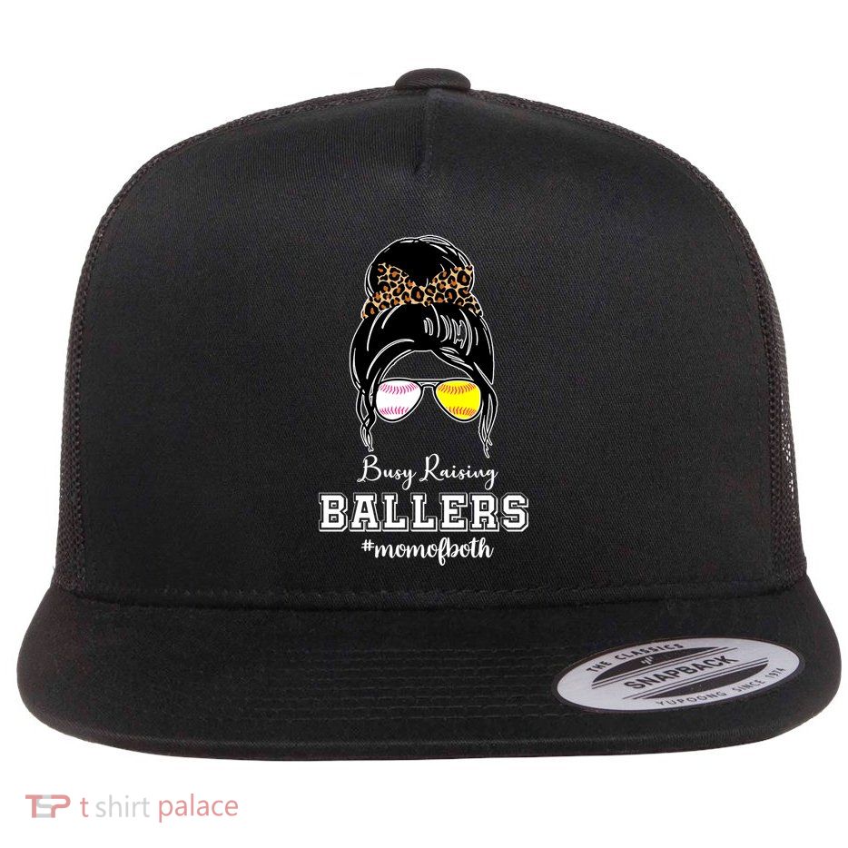 Busy Raising Ballers Mom Of Both Baseball Softball Messy Bun Sticker Features De Flatbill Hat