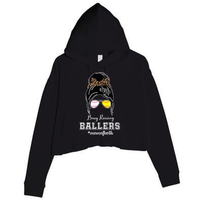 Busy Raising Ballers Mom Of Both Baseball Softball Messy Bun Sticker Features De Crop Fleece Hoodie