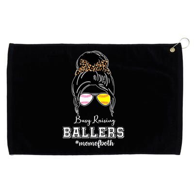 Busy Raising Ballers Mom Of Both Baseball Softball Messy Bun Sticker Features De Grommeted Golf Towel