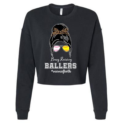 Busy Raising Ballers Mom Of Both Baseball Softball Messy Bun Sticker Features De Cropped Pullover Crew
