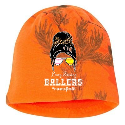 Busy Raising Ballers Mom Of Both Baseball Softball Messy Bun Sticker Features De Kati - Camo Knit Beanie