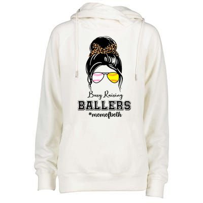 Busy Raising Ballers Mom Of Both Baseball Softball Messy Bun Sticker Features De Womens Funnel Neck Pullover Hood