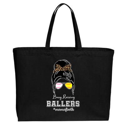 Busy Raising Ballers Mom Of Both Baseball Softball Messy Bun Sticker Features De Cotton Canvas Jumbo Tote