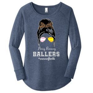 Busy Raising Ballers Mom Of Both Baseball Softball Messy Bun Sticker Features De Women's Perfect Tri Tunic Long Sleeve Shirt