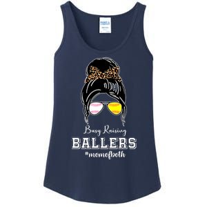 Busy Raising Ballers Mom Of Both Baseball Softball Messy Bun Sticker Features De Ladies Essential Tank