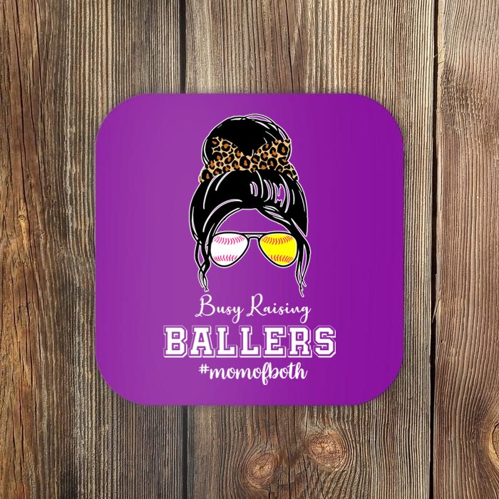 Busy Raising Ballers Mom Of Both Baseball Softball Messy Bun Sticker Features De Coaster