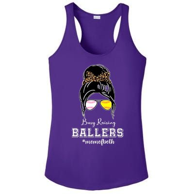 Busy Raising Ballers Mom Of Both Baseball Softball Messy Bun Sticker Features De Ladies PosiCharge Competitor Racerback Tank