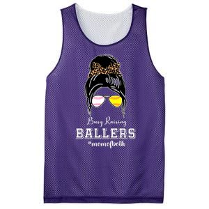 Busy Raising Ballers Mom Of Both Baseball Softball Messy Bun Sticker Features De Mesh Reversible Basketball Jersey Tank