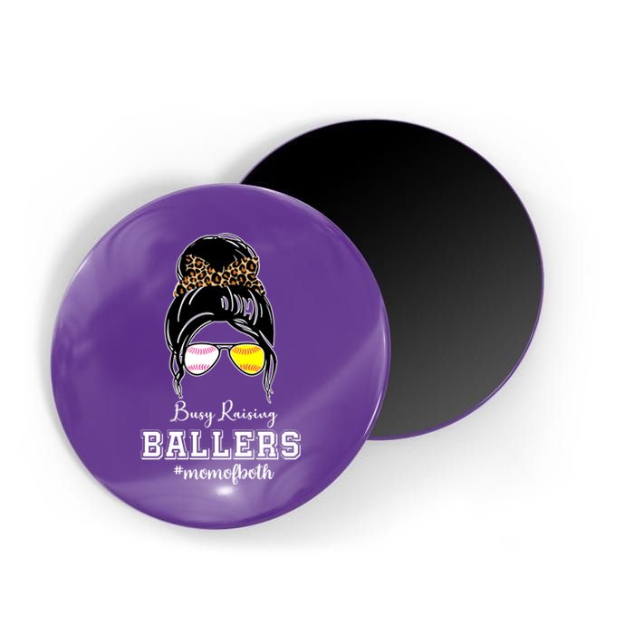 Busy Raising Ballers Mom Of Both Baseball Softball Messy Bun Sticker Features De Magnet