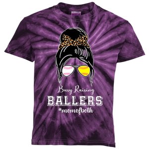 Busy Raising Ballers Mom Of Both Baseball Softball Messy Bun Sticker Features De Kids Tie-Dye T-Shirt