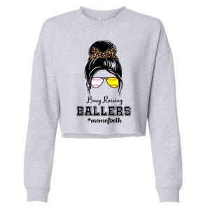 Busy Raising Ballers Mom Of Both Baseball Softball Messy Bun Sticker Features De Cropped Pullover Crew