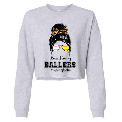 Busy Raising Ballers Mom Of Both Baseball Softball Messy Bun Sticker Features De Cropped Pullover Crew