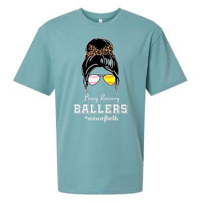 Busy Raising Ballers Mom Of Both Baseball Softball Messy Bun Sticker Features De Sueded Cloud Jersey T-Shirt