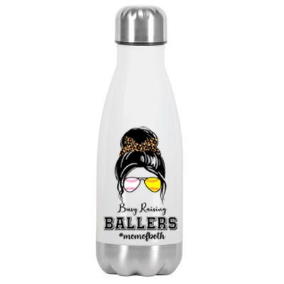 Busy Raising Ballers Mom Of Both Baseball Softball Messy Bun Sticker Features De Stainless Steel Insulated Water Bottle