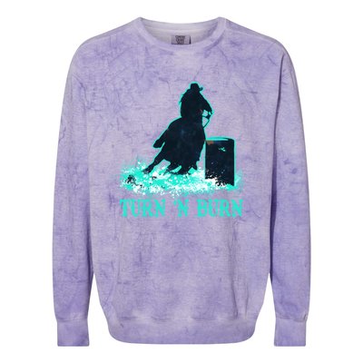 Barrel Racer Barrel Racing Horse Turn And Burn Teal Blue Cool Gift Colorblast Crewneck Sweatshirt