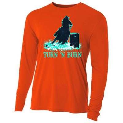 Barrel Racer Barrel Racing Horse Turn And Burn Teal Blue Cool Gift Cooling Performance Long Sleeve Crew