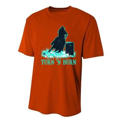 Barrel Racer Barrel Racing Horse Turn And Burn Teal Blue Cool Gift Performance Sprint T-Shirt