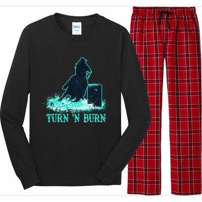 Barrel Racer Barrel Racing Horse Turn And Burn Teal Blue Cool Gift Long Sleeve Pajama Set