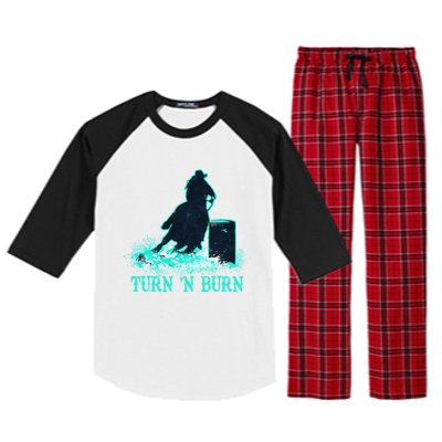 Barrel Racer Barrel Racing Horse Turn And Burn Teal Blue Cool Gift Raglan Sleeve Pajama Set