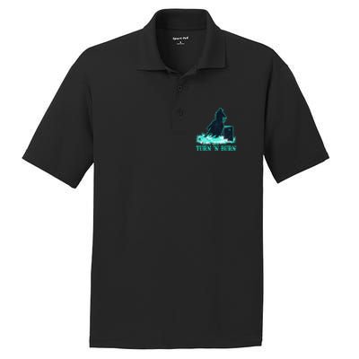 Barrel Racer Barrel Racing Horse Turn And Burn Teal Blue Cool Gift PosiCharge RacerMesh Polo