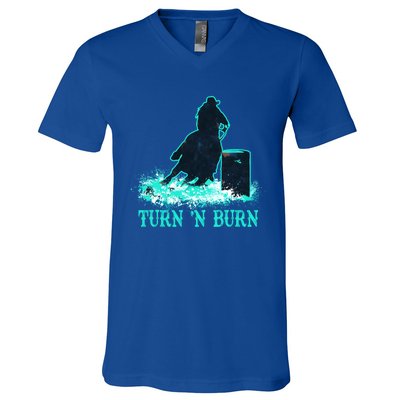 Barrel Racer Barrel Racing Horse Turn And Burn Teal Blue Cool Gift V-Neck T-Shirt