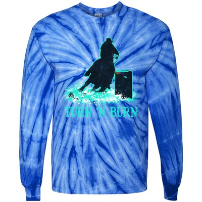 Barrel Racer Barrel Racing Horse Turn And Burn Teal Blue Cool Gift Tie-Dye Long Sleeve Shirt