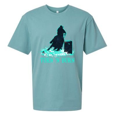 Barrel Racer Barrel Racing Horse Turn And Burn Teal Blue Cool Gift Sueded Cloud Jersey T-Shirt