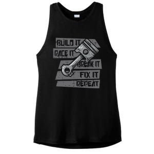 Build Race Break Fix It Repeat Auto Mechanic Ladies PosiCharge Tri-Blend Wicking Tank