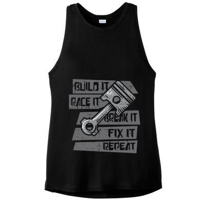 Build Race Break Fix It Repeat Auto Mechanic Ladies PosiCharge Tri-Blend Wicking Tank