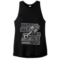 Build Race Break Fix It Repeat Auto Mechanic Ladies PosiCharge Tri-Blend Wicking Tank