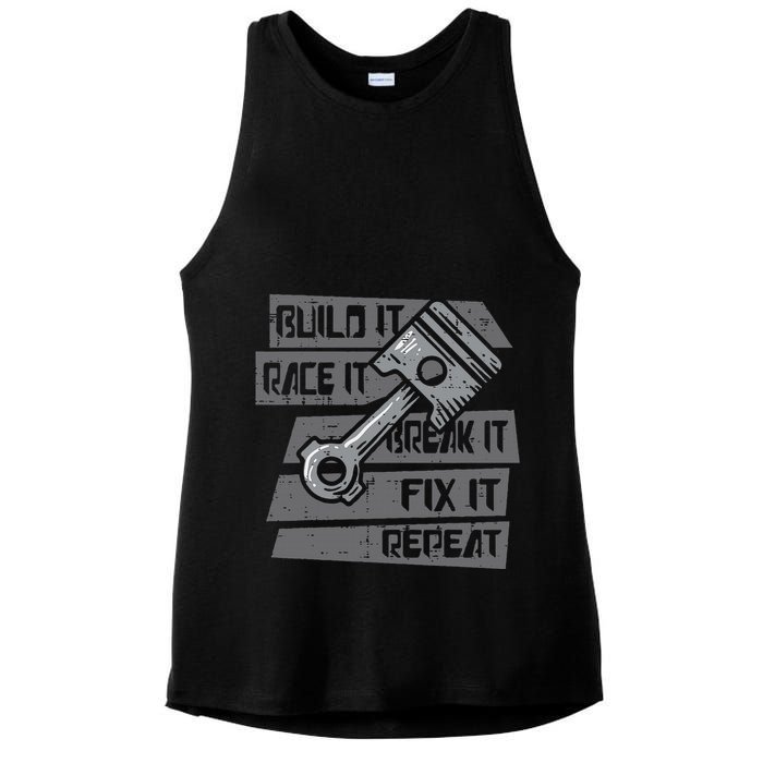 Build Race Break Fix It Repeat Auto Mechanic Ladies PosiCharge Tri-Blend Wicking Tank