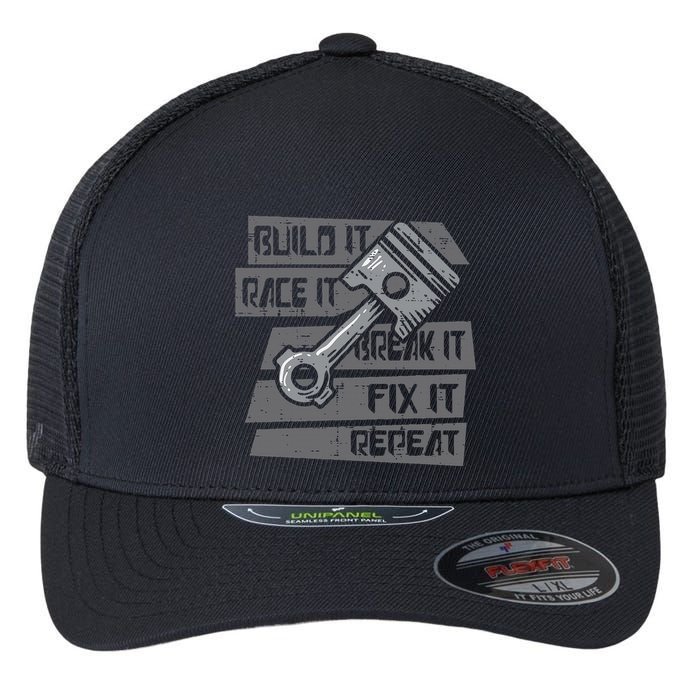 Build Race Break Fix It Repeat Auto Mechanic Flexfit Unipanel Trucker Cap
