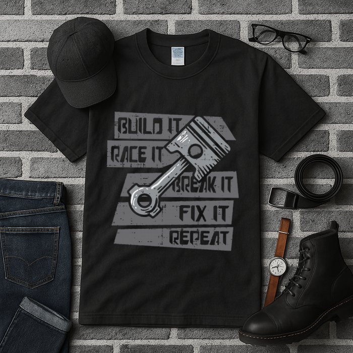 Build Race Break Fix It Repeat Auto Mechanic Tall T-Shirt