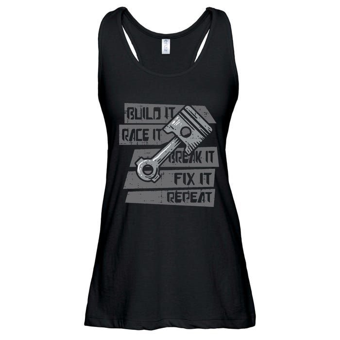 Build Race Break Fix It Repeat Auto Mechanic Ladies Essential Flowy Tank