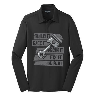 Build Race Break Fix It Repeat Auto Mechanic Silk Touch Performance Long Sleeve Polo