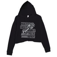 Build Race Break Fix It Repeat Auto Mechanic Crop Fleece Hoodie