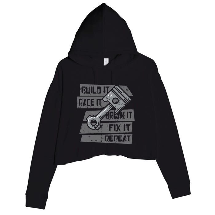 Build Race Break Fix It Repeat Auto Mechanic Crop Fleece Hoodie